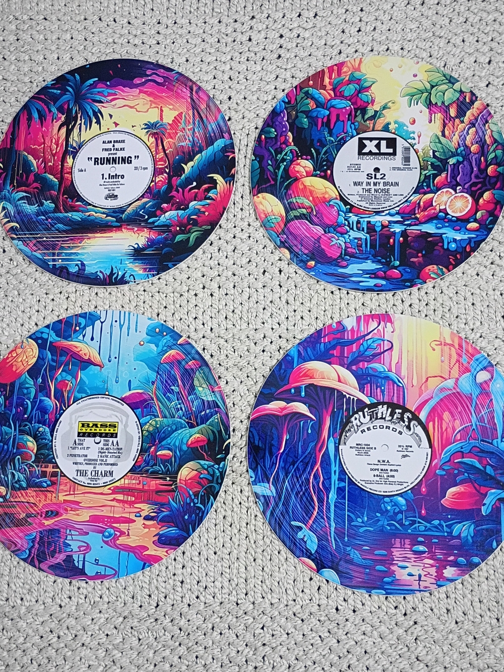 NWT Vibrant Psychedelic Music Themed Record Decor Album Wall Art Set - 4